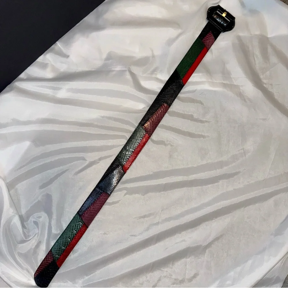 Rare Vintage Multicolor Genuine Snakeskin Belt Ladies M/L Red Green Black ‘80-90